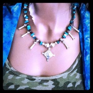 SQUASH BLOSSOM 18' Sterling Silver and Turquoise